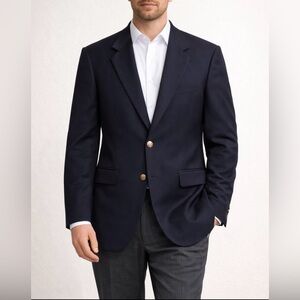 Hart Schaffner Marx 1887 Navy Wool Blazer Brass Buttons 46L Classic Sport Coat